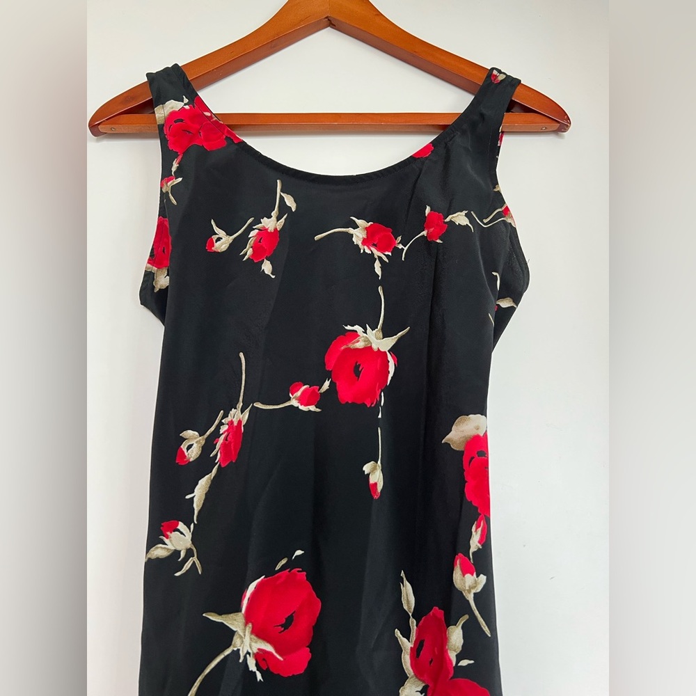 Vintage 90s Jay Jacobs Black Red Rose Slip Midi Dress Small